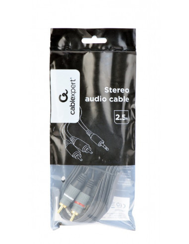 Audio cable 3.5mm-RCA - 1.5m - Cablexpert CCA-352-1.5M, 3.5 mm stereo plug to 2*RCA plugs 1.5m cable, gold-plated connectors,...