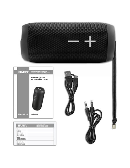 Колонка Портативная SVEN PS-210, Black / 12W / Bluetooth / FM / USB / microSD / 1500mA*h