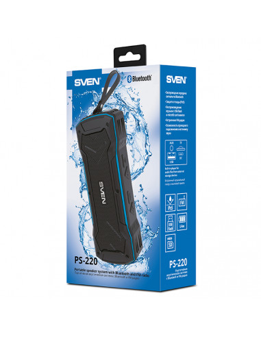 Boxa portabila SVEN PS-220, Black-Blue / 10W / Bluetooth / FM / USB / microSD / 1200mA*h