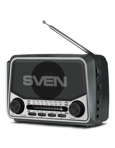 SVEN SRP-525 Gray, FM/AM/SW Radio, 3W RMS, 8-band radio receiver, built-in audio files player from USB-fash, microSD and SD c...