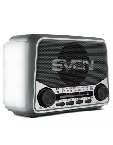 SVEN SRP-525 Gray, FM/AM/SW Radio, 3W RMS, 8-band radio receiver, built-in audio files player from USB-fash, microSD and SD c...