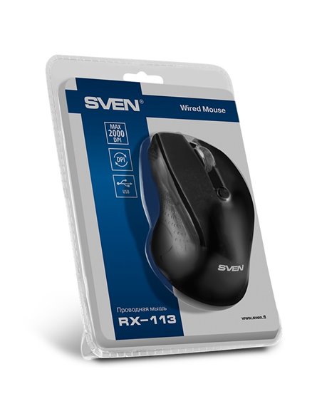 SVEN RX-113, Optical Mouse, 5+1 buttons, 800 - 2000dpi, USB, 1.5m, Black