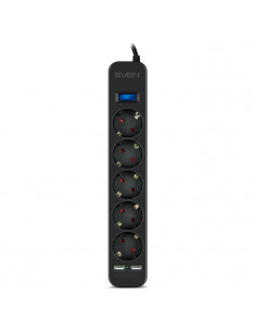 Surge Protector SVEN SF-05LU, 5 Sockets + 2 USB (2,4 A) , 5.0m, Black, color box 2
