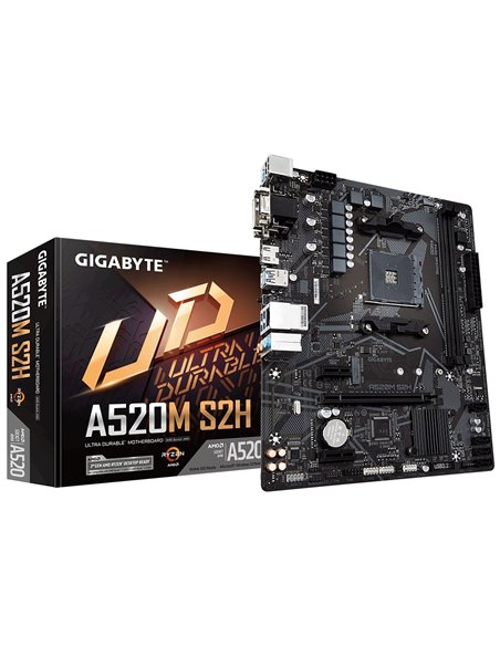 GIGABYTE GA-A520M-S2H, Socket AM4, AMD A520, Dual 2xDDR4-5100, APU AMD graphics, VGA, DVI, HDMI, 1xPCIe X16, 4xSATA3, RAID, 1...