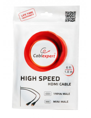 Cable microHDMI 1.8m - CC-HDMID-6, 1.8 m, HDMI male to micro D-male, Black cable with gold-plated connectors, Bulk package