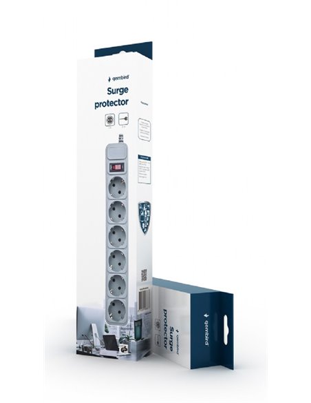 Gembird Surge Protector SPG6-B-10C, 6 Sockets, 3.0m, up to 250V AC, 16 A, safety class IP20, Grey