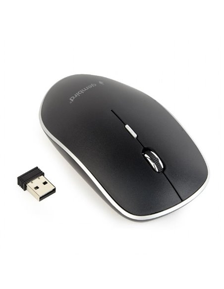 Gembird MUSW-4BSC-01, Silent Wireless Optical mouse, 2.4GHz, 4-button, 800 - 1600dpi, Type-C receiver, Black