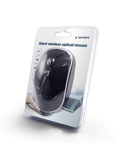 Gembird MUSW-4BSC-01, Silent Wireless Optical mouse, 2.4GHz, 4-button, 800 - 1600dpi, Type-C receiver, Black