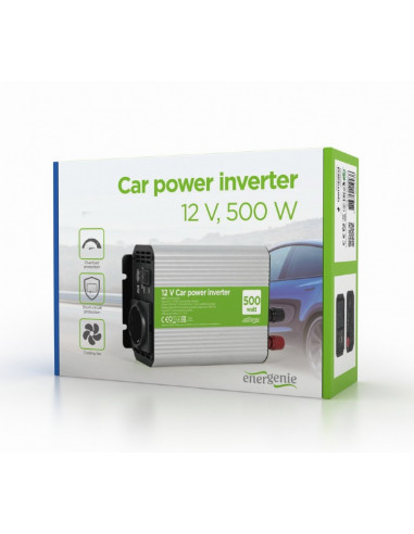 EnerGenie EG-PWC500-01, 12 V Car power inverter, 500 W, with USB port / 5V-1A, Input: 10-16 VDC (accumulator directly) - Outp...