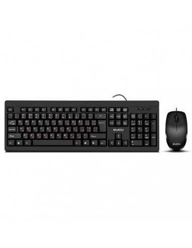 SVEN KB-S320C, Keyboard 104 keys + Mouse (Optical 800 dpi, 3+1 (scroll wheel)), Waterproof design, 1.5m, USB, Black, Rus/Ukr/Eng