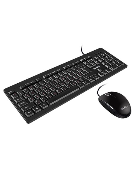 SVEN KB-S320C, Keyboard 104 keys + Mouse (Optical 800 dpi, 3+1 (scroll wheel)), Waterproof design, 1.5m, USB, Black, Rus/Ukr/Eng