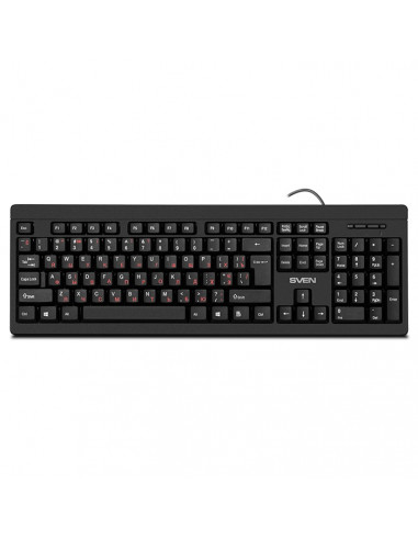 SVEN KB-S320C, Keyboard 104 keys + Mouse (Optical 800 dpi, 3+1 (scroll wheel)), Waterproof design, 1.5m, USB, Black, Rus/Ukr/Eng