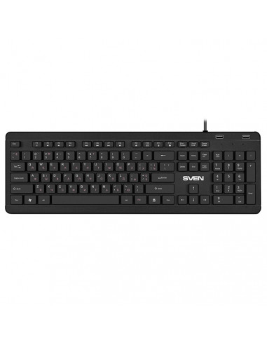 SVEN KB-E5700H, Keyboard, Waterproof construction, 104 keys, 12 Fn-keys, slim compact design, low-profile, USB 2.0 Hub 2 -por...