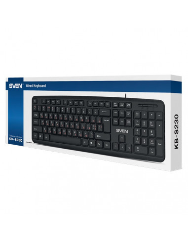 SVEN KB-S230, Keyboard, Waterproof construction, 104 keys, 2m, USB, Black, Rus/Ukr/Eng
