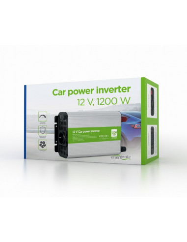 EnerGenie EG-PWC1200-01, 12 V Car power inverter, 1200 W, with USB port / 5V-1A, Input: 10-16 VDC (accumulator directly) - Ou...