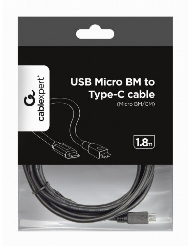 Cable USB 2.0 Micro BM to Type-C - 1.8m - Cablexpert CCP-USB2-mBMCM-6, USB 2.0 Micro BM to Type-C cable (Micro BM/CM), 1.8m