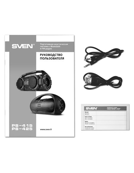 Портативная Колонка SVEN PS-425 Black / 12W / Bluetooth / FM tuner / USB / microSD