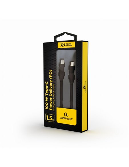Cable Type-C to Type-C - 1.5 m - Cablexpert CC-USB2-CMCM100-1.5M, 100 W Type-C Power Delivery (PD) charging & data cable, 1.5...