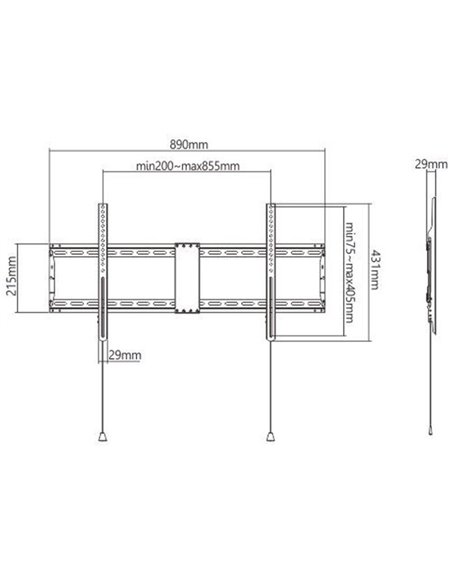 TV-Wall Mount for 43 -90”- Gembird ”WM-90F-01”, Fixed, max. 70 kg, Distance TV to Wall: 29 mm, max. VESA 800 x 400, Black