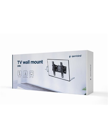 TV-Wall Mount for 23-42”- Gembird ”WM-42T-02”, Tilt, max. 30 kg, Distance TV to Wall: 53 mm, max. VESA 200 x 200, Black