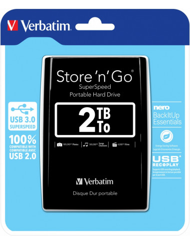 2.5” HDD Extern Verbatim Store 'n' Go G1 / USB3.0 / 2.0TB / Black