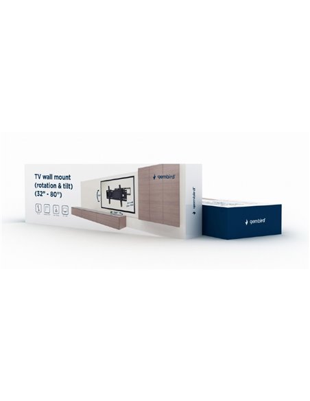 Full-motion TV-Wall Mount for 37 -80”- Gembird ”WM-80ST-02”, allows up to 120 degrees swivel and 20 degrees tilting, max. 60 ...