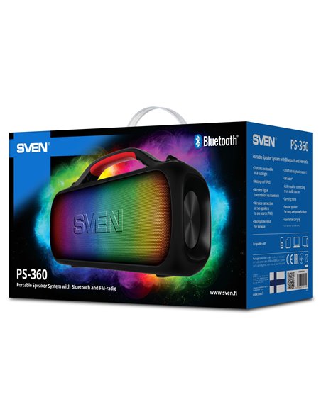 Портативная Колонка SVEN PS-360 Black / 24W / Bluetooth / FM tuner / USB / microSD