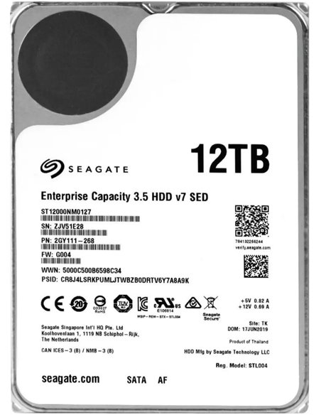 3.5” HDD 12.0TB Seagate ST12000NM0127 Enterprise Capacity v7 SED (Helium), 7200rpm, 256MB, SATAIII, Self-Encryption 512E mod...