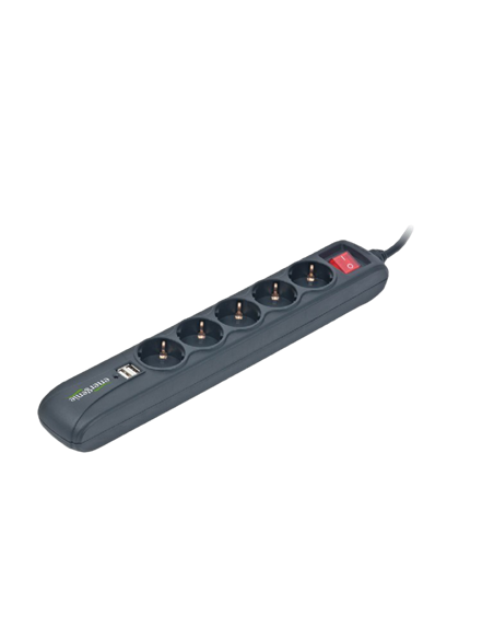 Сетевой фильтр Energenie SPG5-U2-5, 5 Розеток, 1,5м, Чёрный