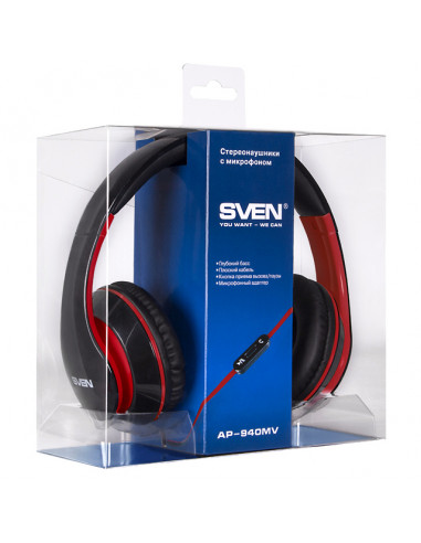 Наушники SVEN AP-940MV, Черный/Красный
