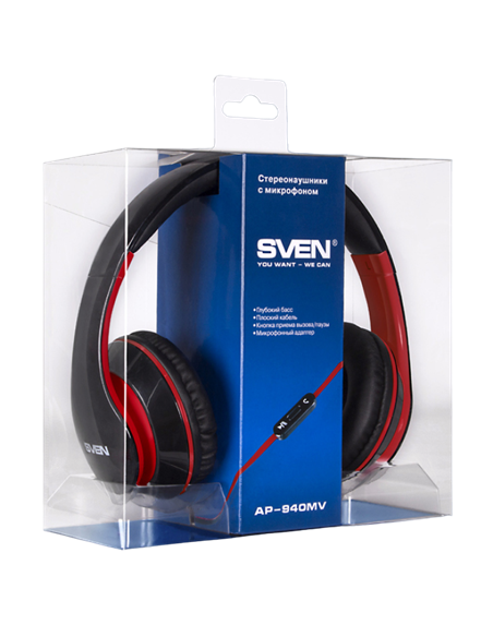 Наушники SVEN AP-940MV, Черный/Красный