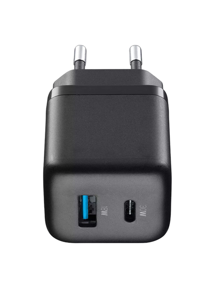 Încărcător Cellularline Wall Charger GAN, 2 Ports, 30W, 30W, Negru