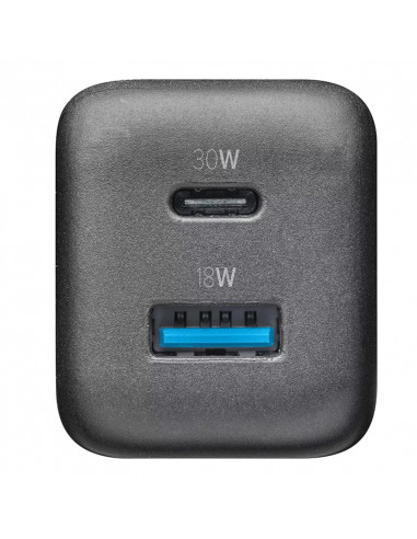 Зарядное устройство Cellularline Wall Charger GAN, 2 Ports, 30W, 30Вт, Чёрный