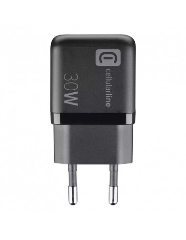 Зарядное устройство Cellularline Wall Charger GAN, 2 Ports, 30W, 30Вт, Чёрный