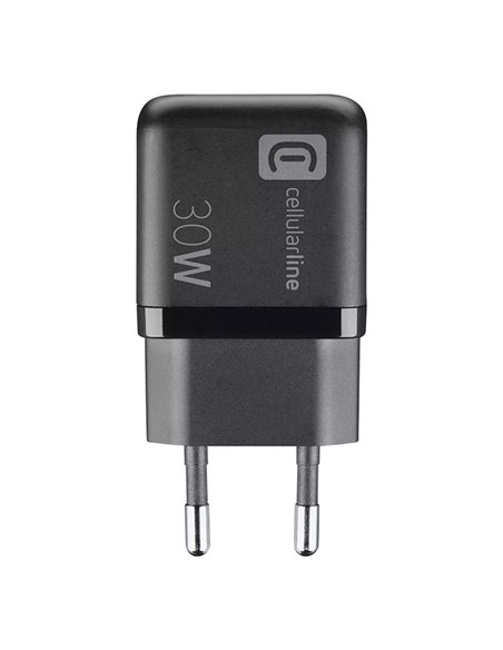 Зарядное устройство Cellularline Wall Charger GAN, 2 Ports, 30W, 30Вт, Чёрный