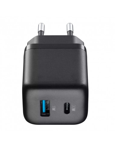Зарядное устройство Cellularline Wall Charger GAN, 2 Ports, 30W, 30Вт, Чёрный
