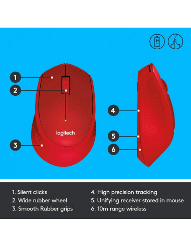 Беcпроводная мышь Logitech M330 Silent Plus, Красный