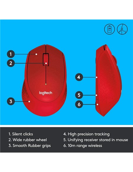 Беcпроводная мышь Logitech M330 Silent Plus, Красный