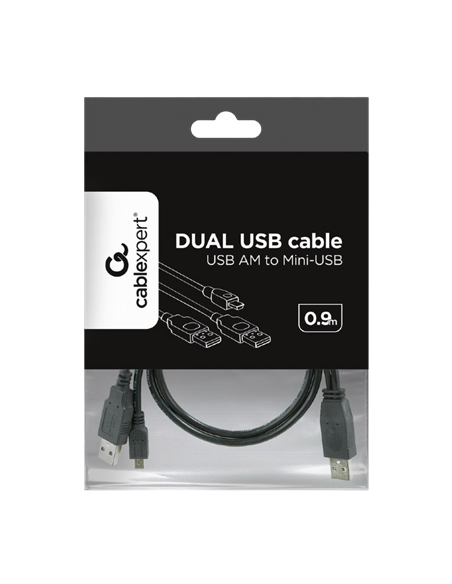 Cablu de încărcare și date Cablexpert CCP-USB22-AM5P-3, 2 х USB 2.0/Mini-USB, 0,9 m, Negru Cablu de încărcare și date Cablexpert CCP-USB22-AM5P-3, 2 х USB 2.0/Mini-USB, 0,9 m, Negru