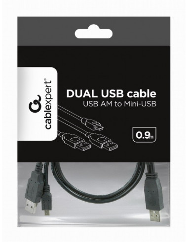 Cablu de încărcare și date Cablexpert CCP-USB22-AM5P-3, 2 х USB 2.0/Mini-USB, 0,9 m, Negru