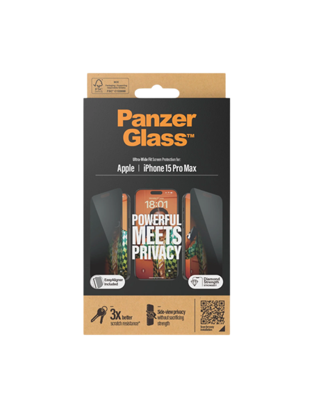 Защитное стекло PanzerGlass iPhone 15 Pro Max UWF Privacy wA, Прозрачный
