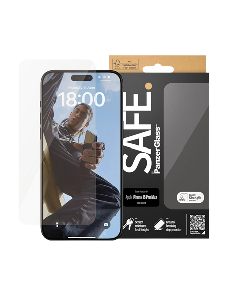 Sticlă de protecție PanzerGlass SAFE. UWF for iPhone 15 Pro Max, Transparent