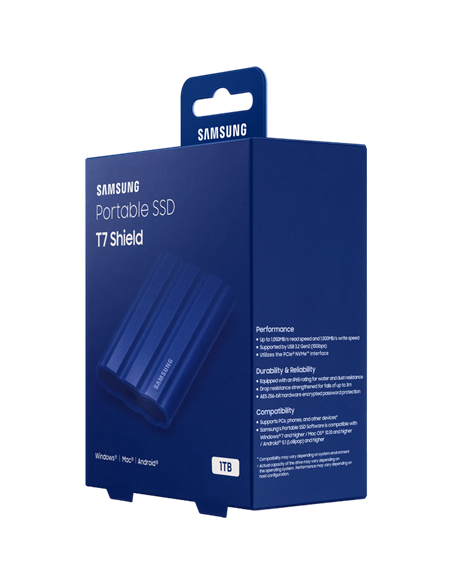 Внешний портативный SSD накопитель Samsung T7 Shield, 1 ТБ, Синий (MU-PE1T0R/EU)