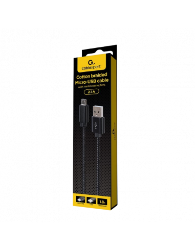 Кабель для зарядки и синхронизации Cablexpert MicroUSB/USB2.0, 1.8м, Чёрный