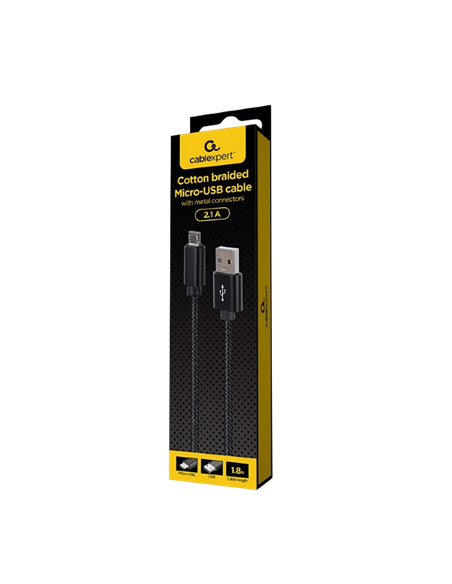 Кабель для зарядки и синхронизации Cablexpert MicroUSB/USB2.0, 1.8м, Чёрный