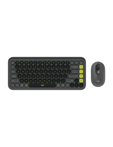 Set Tastatură + Mouse Logitech POP ICON, Fără fir, Grafit | Verde