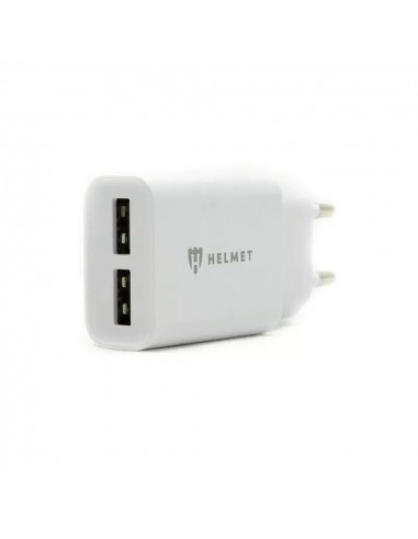 Helmet Wall Charger with Cable USB to Micro-USB 2xUSB 2.4A, White