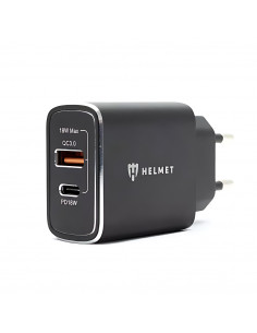 Helmet Wall Charger USB/Type-C QC3.0 18W (Сable 3 in1), Black