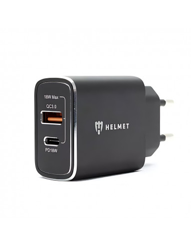 Helmet Wall Charger USB/Type-C QC3.0 18W (Сable 3 in1), Black