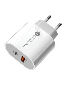 Helmet Wall Charger USB/Type-C PD, QC3.0 20W, White